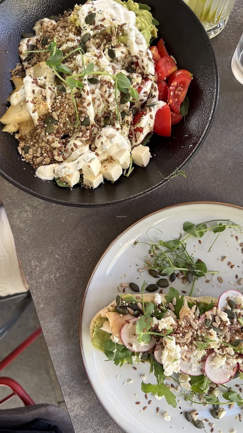 Buddha bowl in hummus toast